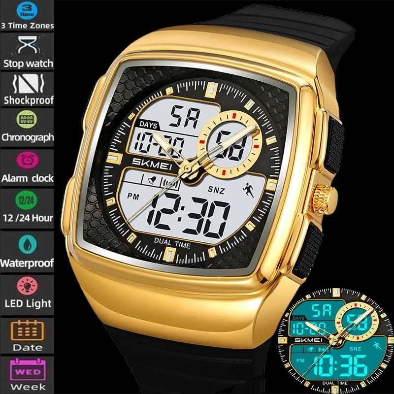 Skmei Fashion Watches for Mens Waterproof Three Time Zones Analog Digital Display Alarm Clock Male LED Chronograph
Skmei Fashion Watches for Mens Waterproof Three Time Zones Analog Digital Display Alarm Clock Male LED Chronograph