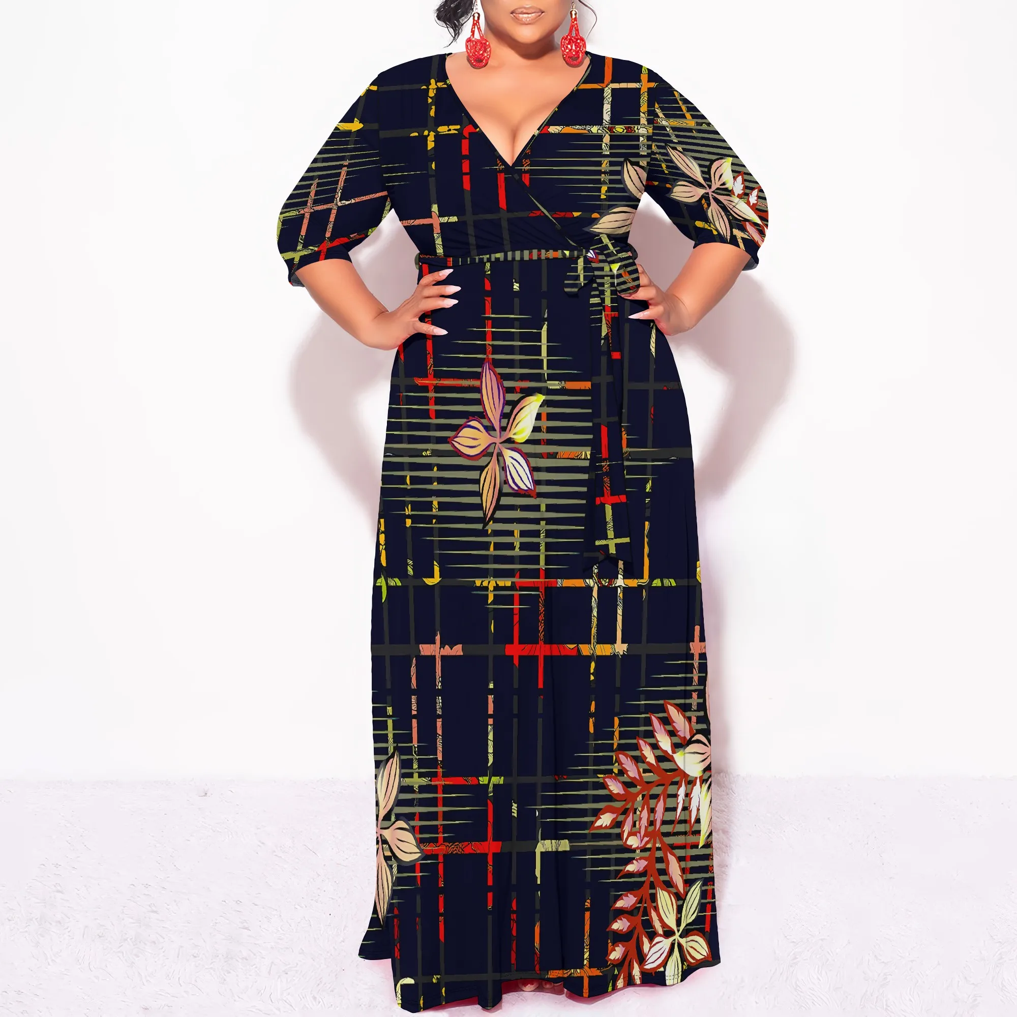 Plus Size Geometric Plaid Floral Wrap Maxi Dress Elegant 3/4 Sleeve Tie Waist Casual Long Dress
Plus Size Geometric Plaid Floral Wrap Maxi Dress Elegant 3/4 Sleeve Tie Waist Casual Long Dress