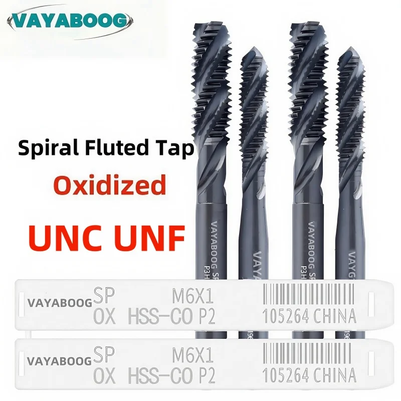 HSS-CO With Oxidized Spiral Fluted Tap UNC UNF 1-64 2-56 4-40 6-32 10-24 12-24 1/4 5/16 3/8 7/16 1/2Machine Screw Thread Taps
HSS-CO With Oxidized Spiral Fluted Tap UNC UNF 1-64 2-56 4-40 6-32 10-24 12-24 1/4 5/16 3/8 7/16 1/2Machine Screw Thread Taps
