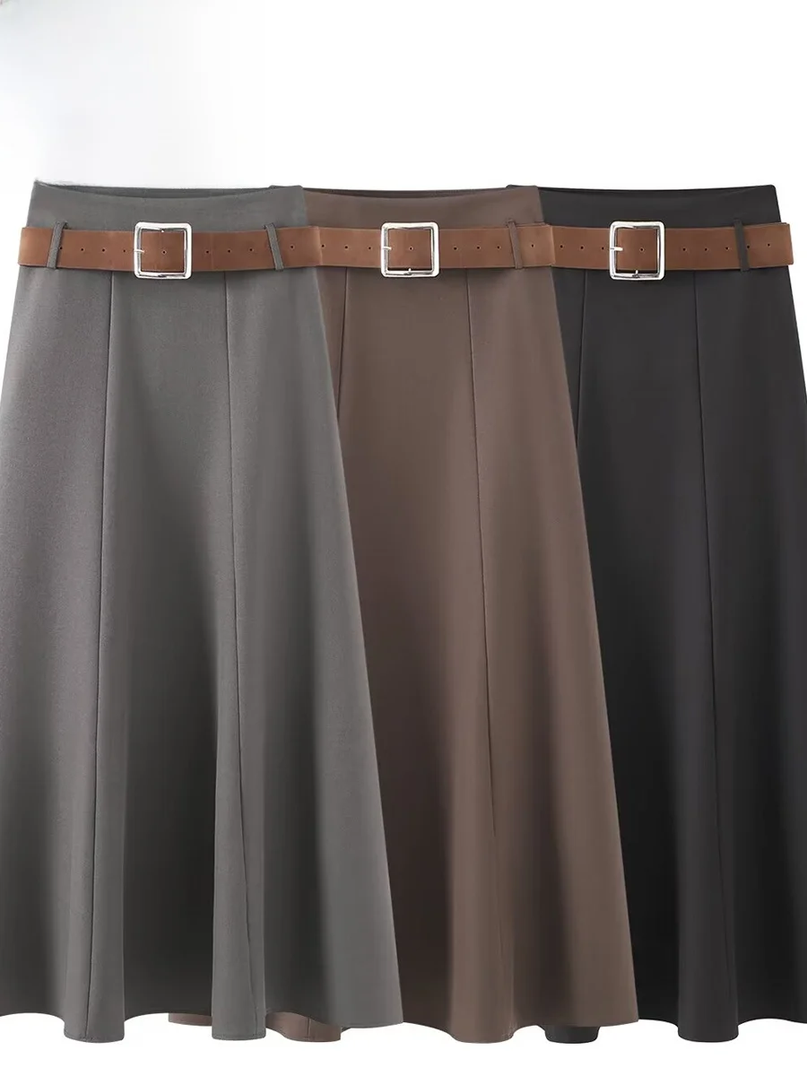 ZARK Spring Fashion A-Line Skirt with Belt Pure Color Ladylike Waist Design Polyester Casual Standard Fit Skirt
ZARK Spring Fashion A-Line Skirt with Belt Pure Color Ladylike Waist Design Polyester Casual Standard Fit Skirt