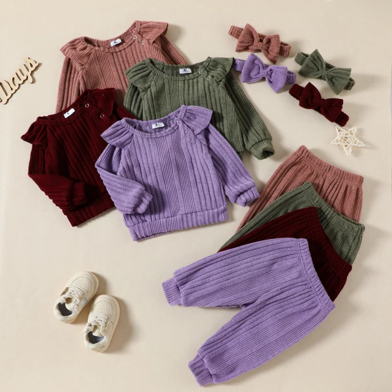 Special for Baby Girls Solid Color Flutter Sleeve Long Sleeve Top+Trousers+Three-piece Hair Accessories Set
Special for Baby Girls Solid Color Flutter Sleeve Long Sleeve Top+Trousers+Three-piece Hair Accessories Set