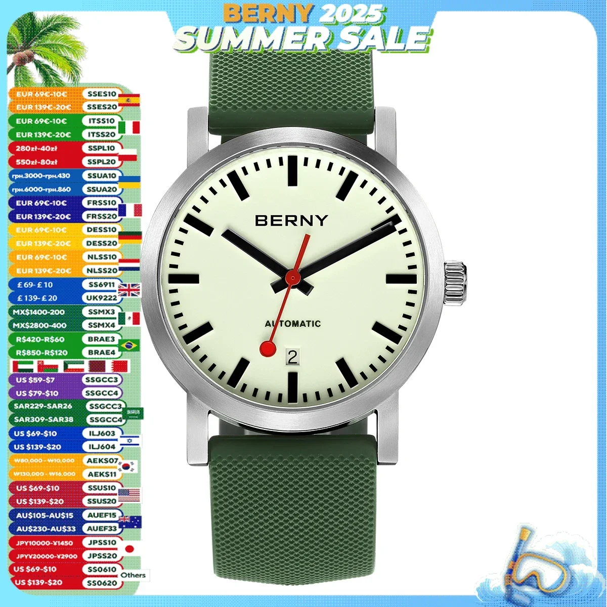 BERNY Watch for Men Automatic Self-Wind Railway Watch Luxury Brand Super Luminous Mechanical Swiss Railroad Wristwatch Men 5ATM
BERNY Watch for Men Automatic Self-Wind Railway Watch Luxury Brand Super Luminous Mechanical Swiss Railroad Wristwatch Men 5ATM