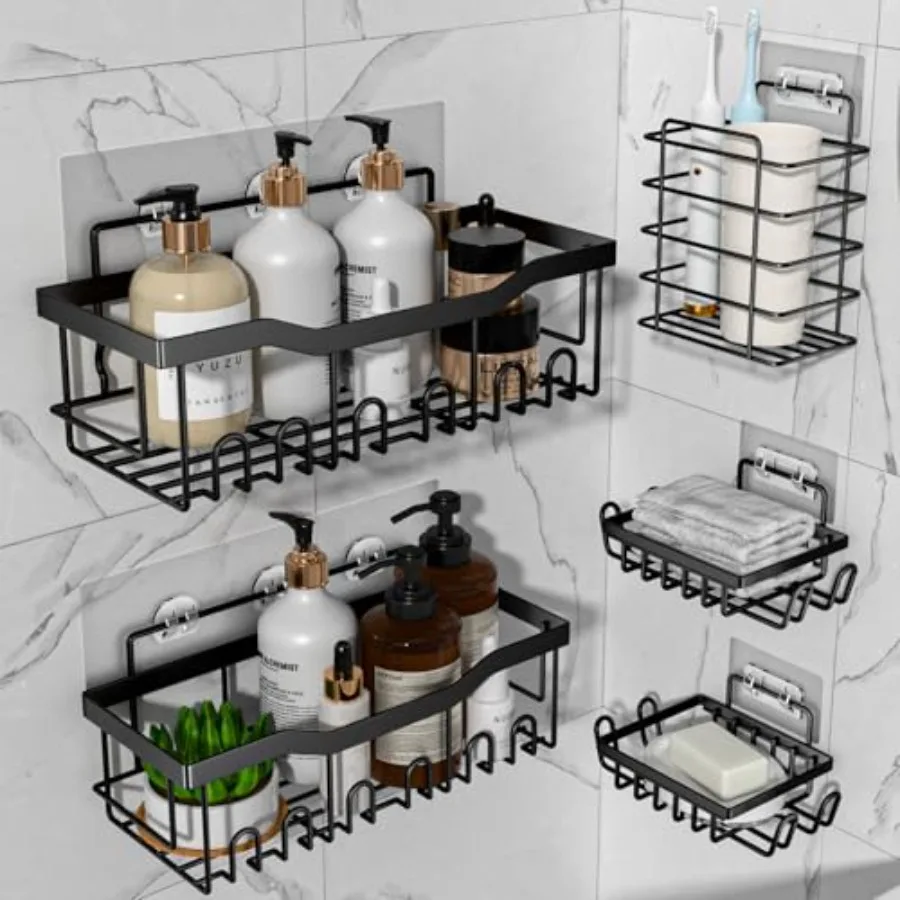 Adhesive Shower Caddy Rustproof Stainless Steel Bathroom Organizer Black 5 Piece Set with 2 Shower Caddies 2 Soap Holders 1 Too
Adhesive Shower Caddy Rustproof Stainless Steel Bathroom Organizer Black 5 Piece Set with 2 Shower Caddies 2 Soap Holders 1 Too