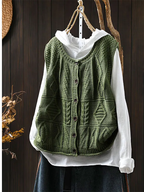 Loose Knitted Pure Color Twisted Yarn Vest Cardigan Women's Casual round Ne Single Button Casual Outerwear oulder Pad
Loose Knitted Pure Color Twisted Yarn Vest Cardigan Women's Casual round Ne Single Button Casual Outerwear oulder Pad