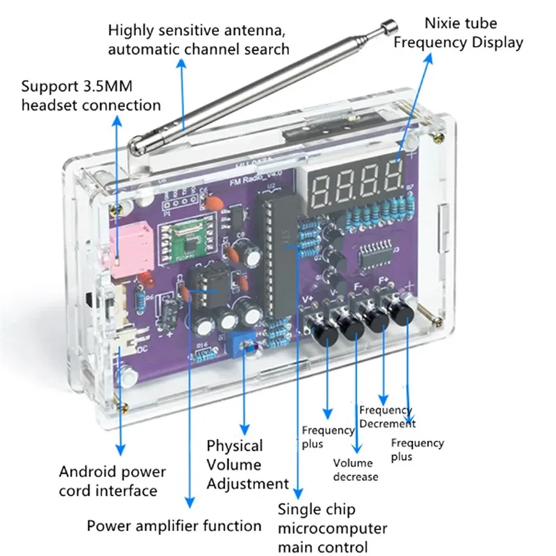 A7THK-DIY FM Radio Electronic Kit Adjustable Frequency 87-108Mhz Digital Display DIY Soldering Project Practice RDA5807S
A7THK-DIY FM Radio Electronic Kit Adjustable Frequency 87-108Mhz Digital Display DIY Soldering Project Practice RDA5807S