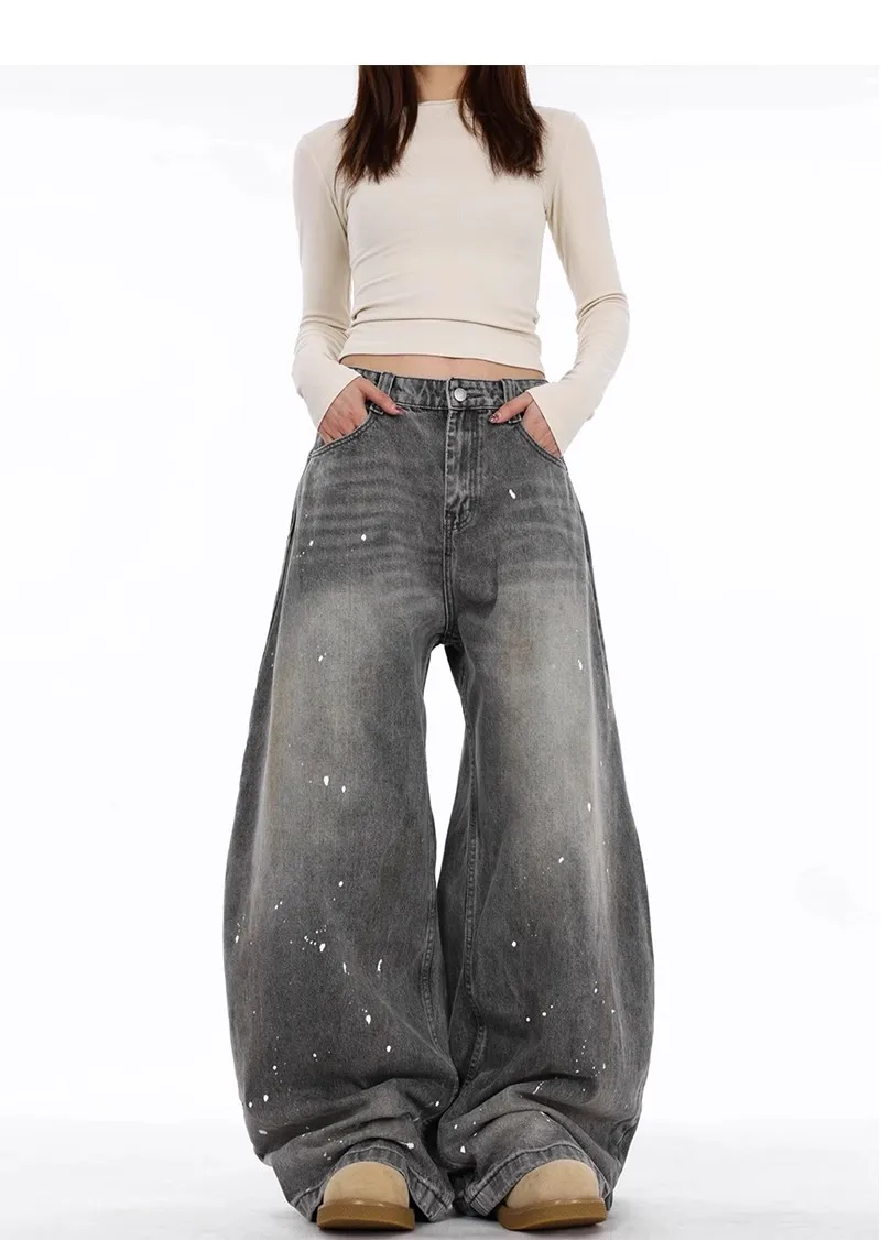 Retro American Waed ey Distred Denim Jeans Loose Wide Leg Casual Loose Knife Pants for Women High Street Pant 
Retro American Waed ey Distred Denim Jeans Loose Wide Leg Casual Loose Knife Pants for Women High Street Pant