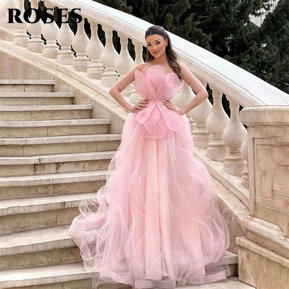 ROSES Pink Party Dress Strapless Sleeveless فساتين السهرة Beading On Chest Night Dress A Line Tulle Celebrity Dress Customized
ROSES Pink Party Dress Strapless Sleeveless فساتين السهرة Beading On Chest Night Dress A Line Tulle Celebrity Dress Customized