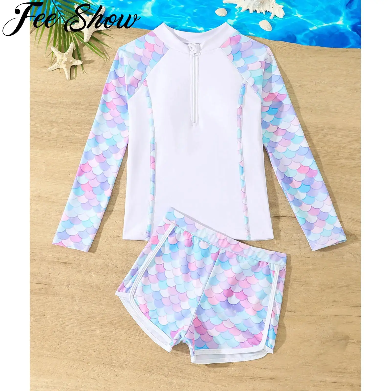 Teen Girls Two Pieces Printed Swimsuit Long Sleeve Zipper Swimming Top with Chest Pad And Shorts Beach Bathing Suit Swimwear
Teen Girls Two Pieces Printed Swimsuit Long Sleeve Zipper Swimming Top with Chest Pad And Shorts Beach Bathing Suit Swimwear