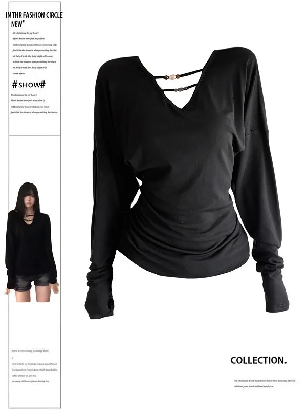 plus Size Women's Black Slim Fit V-Neck Beaded Design Long Sleeve T-Shirt Autumn New Style Casual Wear Versatile Slimming Top
plus Size Women's Black Slim Fit V-Neck Beaded Design Long Sleeve T-Shirt Autumn New Style Casual Wear Versatile Slimming Top
