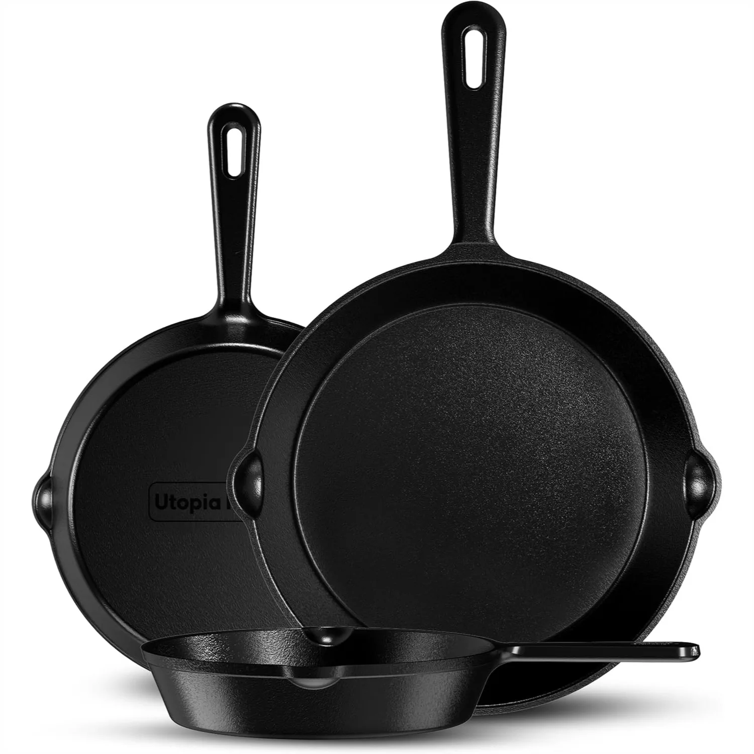 Cast Iron Skillet 3 Piece Set, Pre-Seasoned, 6, 8 & 10 Inches, for Oven, Stove, Grill, or Campfire
Cast Iron Skillet 3 Piece Set, Pre-Seasoned, 6, 8 & 10 Inches, for Oven, Stove, Grill, or Campfire