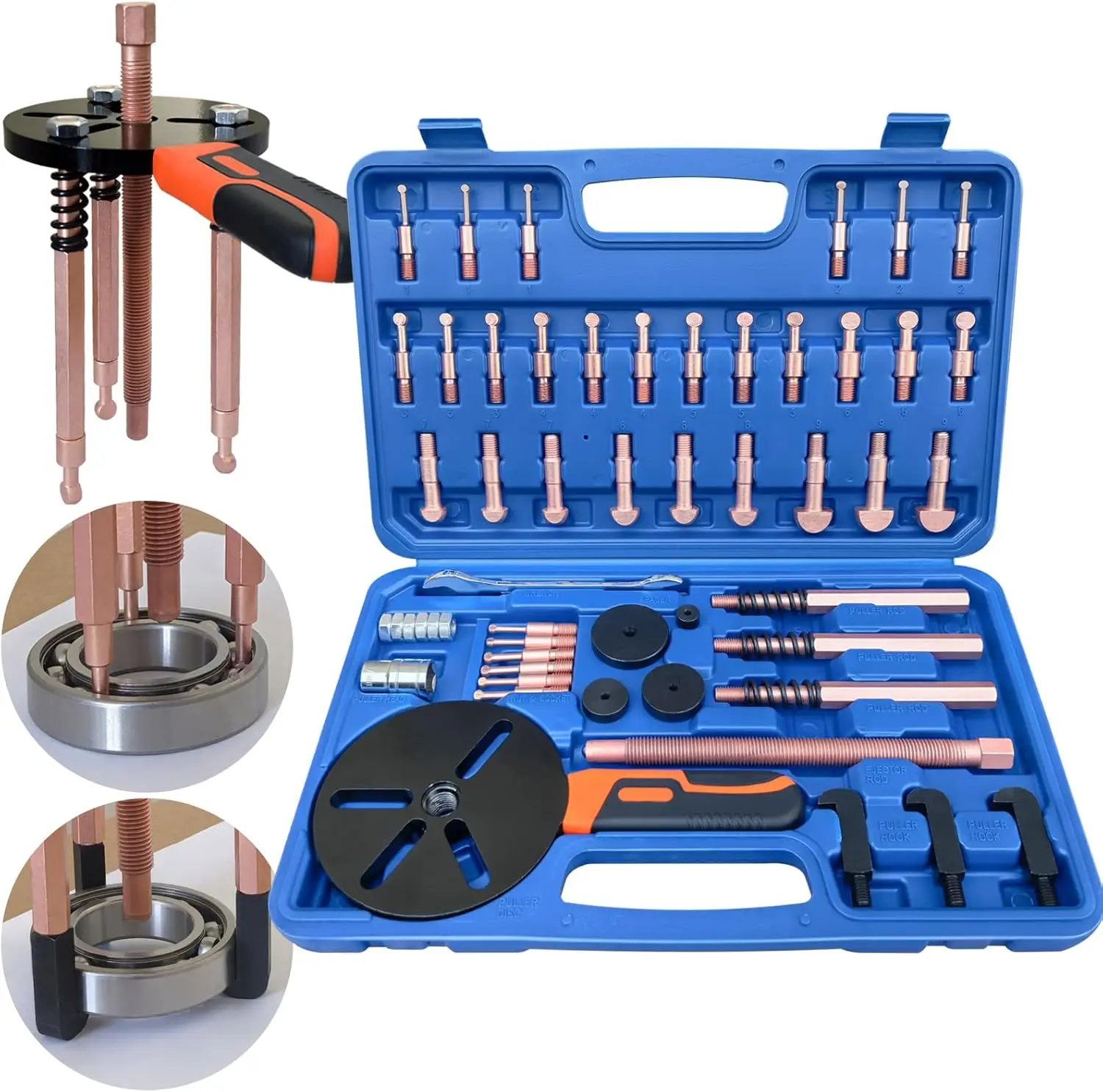 45-in-1 Bearing Puller Set, Blind Puller, 3 Jaw Gear Pulley Remover Kit with 9 Pulling Heads
45-in-1 Bearing Puller Set, Blind Puller, 3 Jaw Gear Pulley Remover Kit with 9 Pulling Heads