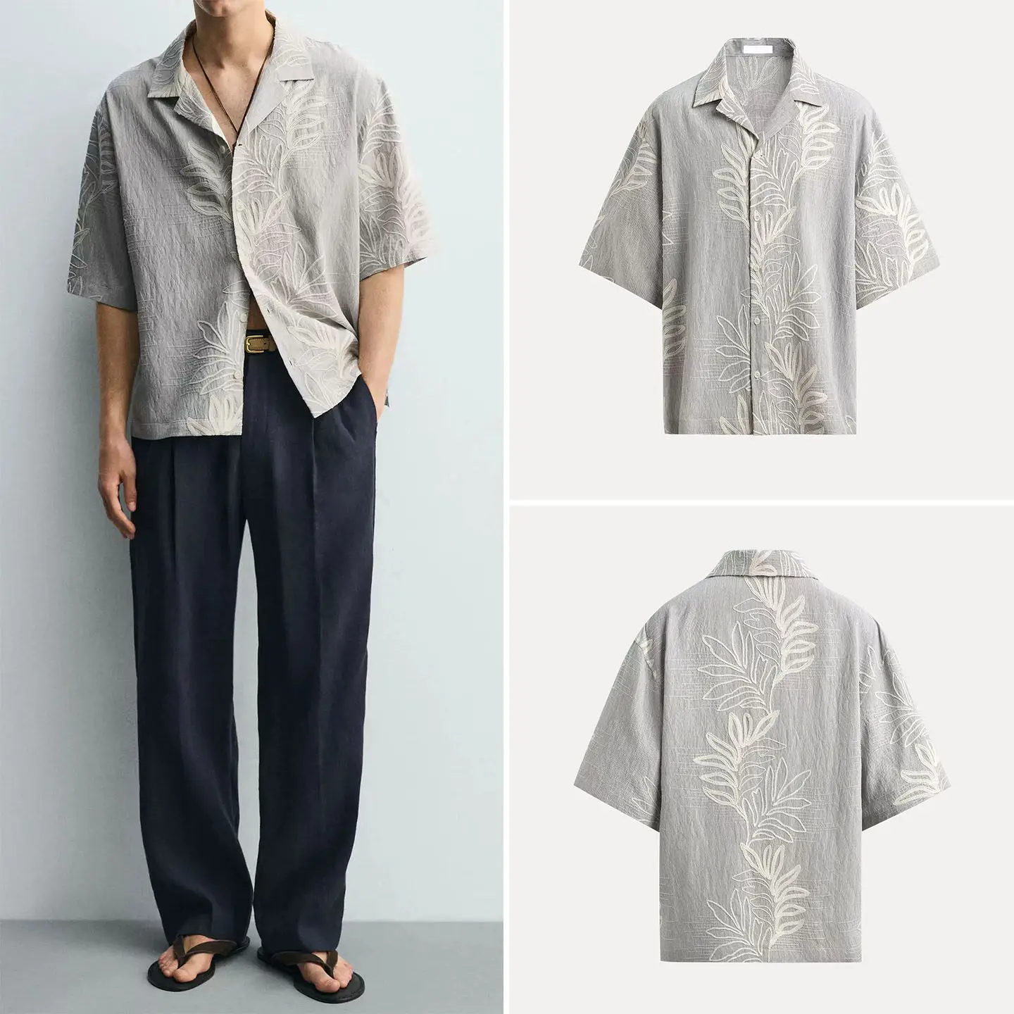 Men's Summer 2026 Loose Floral Embroidery Short Sleeve Shirt Leaf Pattern Casual Style Pure Color Button up Casual Shirt
Men's Summer 2026 Loose Floral Embroidery Short Sleeve Shirt Leaf Pattern Casual Style Pure Color Button up Casual Shirt