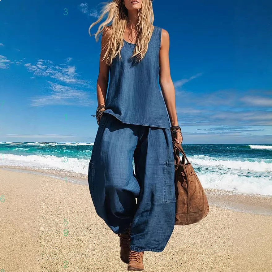 Women's Western Cowboy Sleeveless Top Pants Set Matching Outfit Summer Jumpsuit
Women's Western Cowboy Sleeveless Top Pants Set Matching Outfit Summer Jumpsuit
