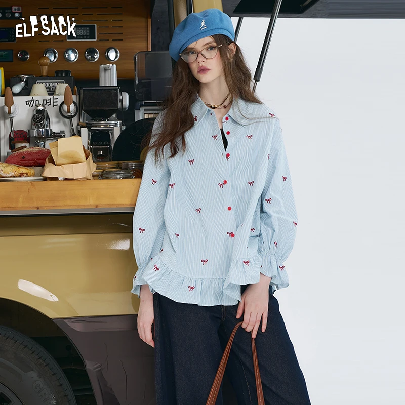 ELFSACK 2025 Autumn New Arrival Sweet Bow Embroidery Striped Shirt Flounced Hem Top For Woman
ELFSACK 2025 Autumn New Arrival Sweet Bow Embroidery Striped Shirt Flounced Hem Top For Woman