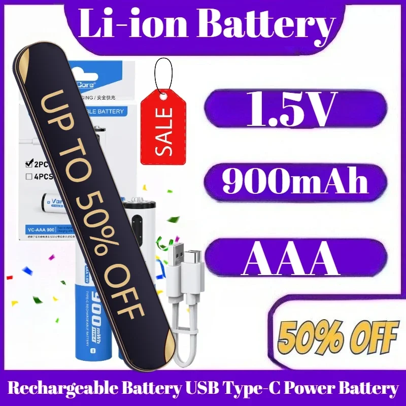 1.5V AAA Rechargeable Li-ion Battery 900mAh USB Type-C Power Battery
1.5V AAA Rechargeable Li-ion Battery 900mAh USB Type-C Power Battery
