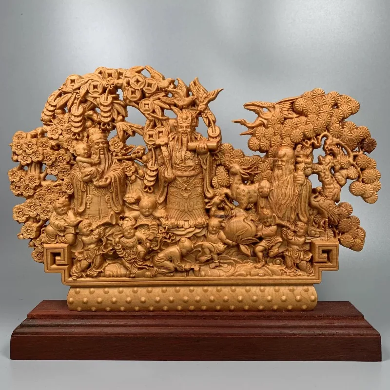 Cliff cypress wood carving, fortune, longevity, three-star ornaments, solid wood carving, handmade art crafts, home decoration
Cliff cypress wood carving, fortune, longevity, three-star ornaments, solid wood carving, handmade art crafts, home decoration