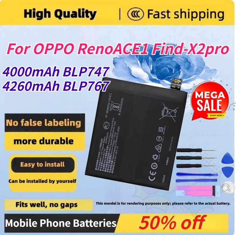 In Stock New 4260mAh BLP767 4000mAh BLP747 Replacement Battery for OPPO RenoACE1 Find-X2pro Mobile Phone Battery + Free Tools
In Stock New 4260mAh BLP767 4000mAh BLP747 Replacement Battery for OPPO RenoACE1 Find-X2pro Mobile Phone Battery + Free Tools
