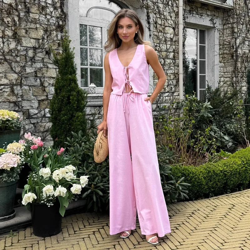 Tuularose Women's Pants 2-Piece Set Summer Lace-Up Vest Top Loose Casual Pants Set New High Waist Commuting Chic Women Pants Set
Tuularose Women's Pants 2-Piece Set Summer Lace-Up Vest Top Loose Casual Pants Set New High Waist Commuting Chic Women Pants Set