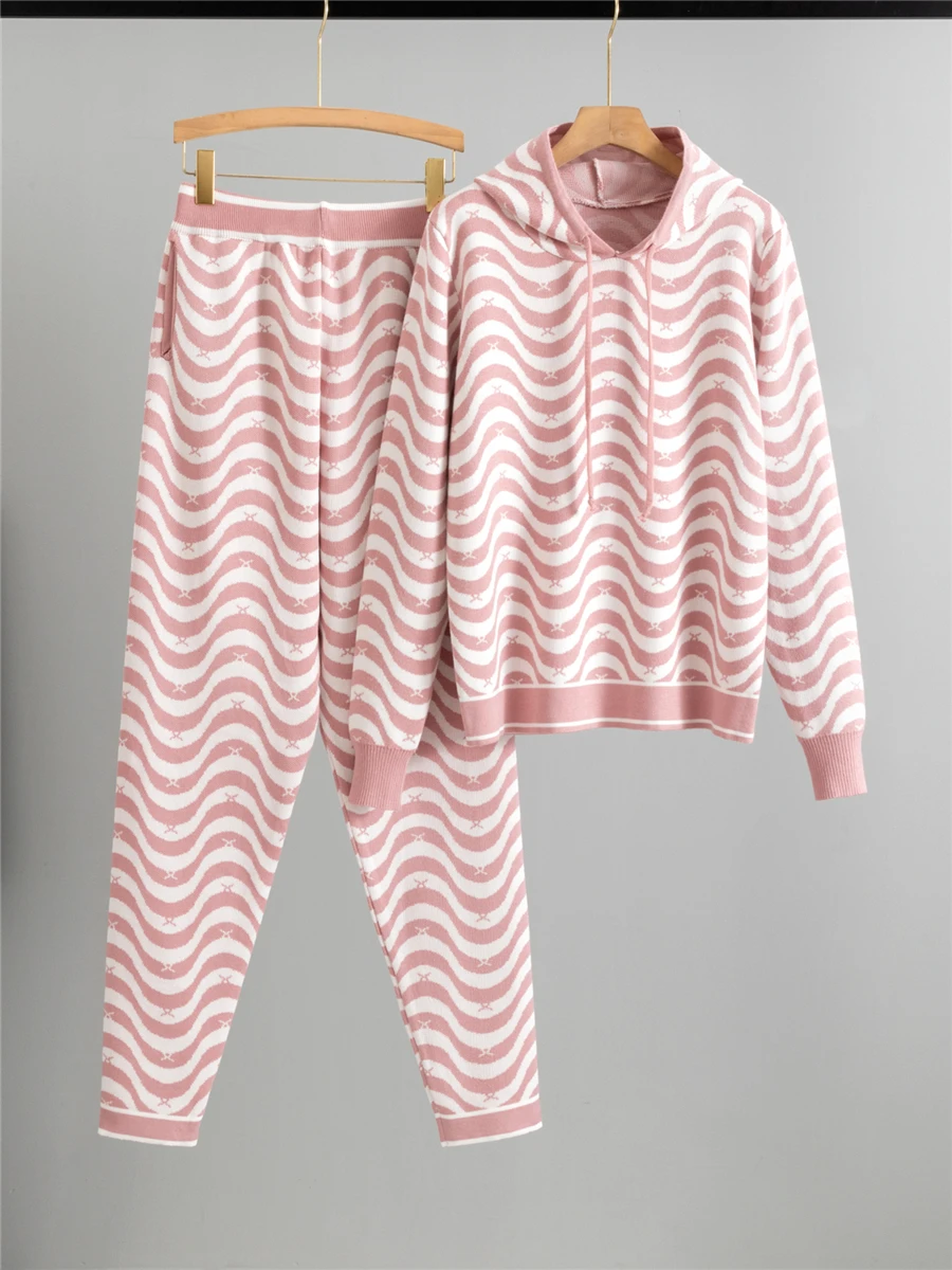 Autumn Winter New Sle Casual Striped Knitted Hoodie Wide Leg Pants Faionable Two Piece Set Comfortable Breathable Women's... 
Autumn Winter New Sle Casual Striped Knitted Hoodie Wide Leg Pants Faionable Two Piece Set Comfortable Breathable Women's...