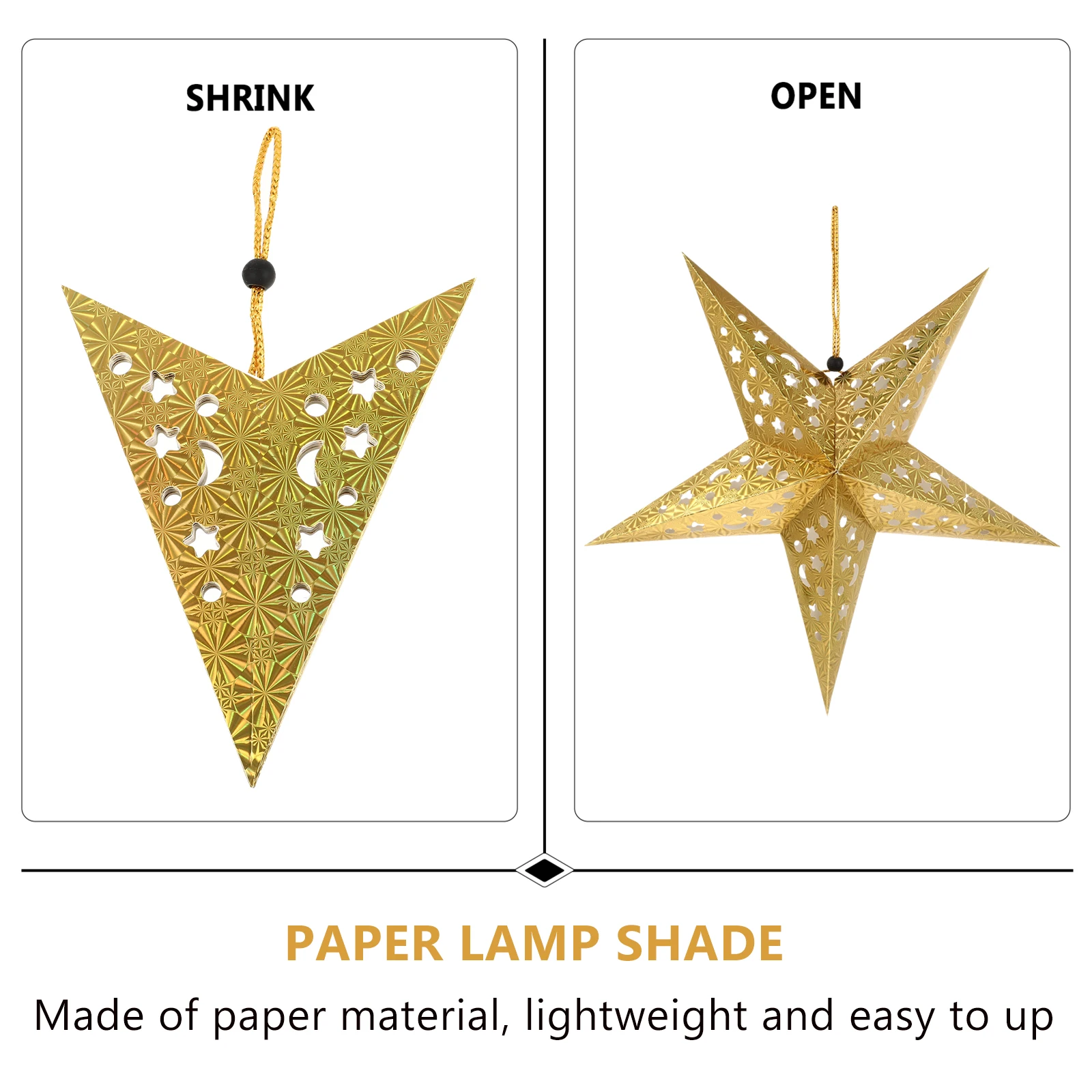 5Pcs Star Lampshade Paper Lantern Fixtures Golden Shades for Living Room Bedroom Party Events String Fairy Lights Decorative
5Pcs Star Lampshade Paper Lantern Fixtures Golden Shades for Living Room Bedroom Party Events String Fairy Lights Decorative