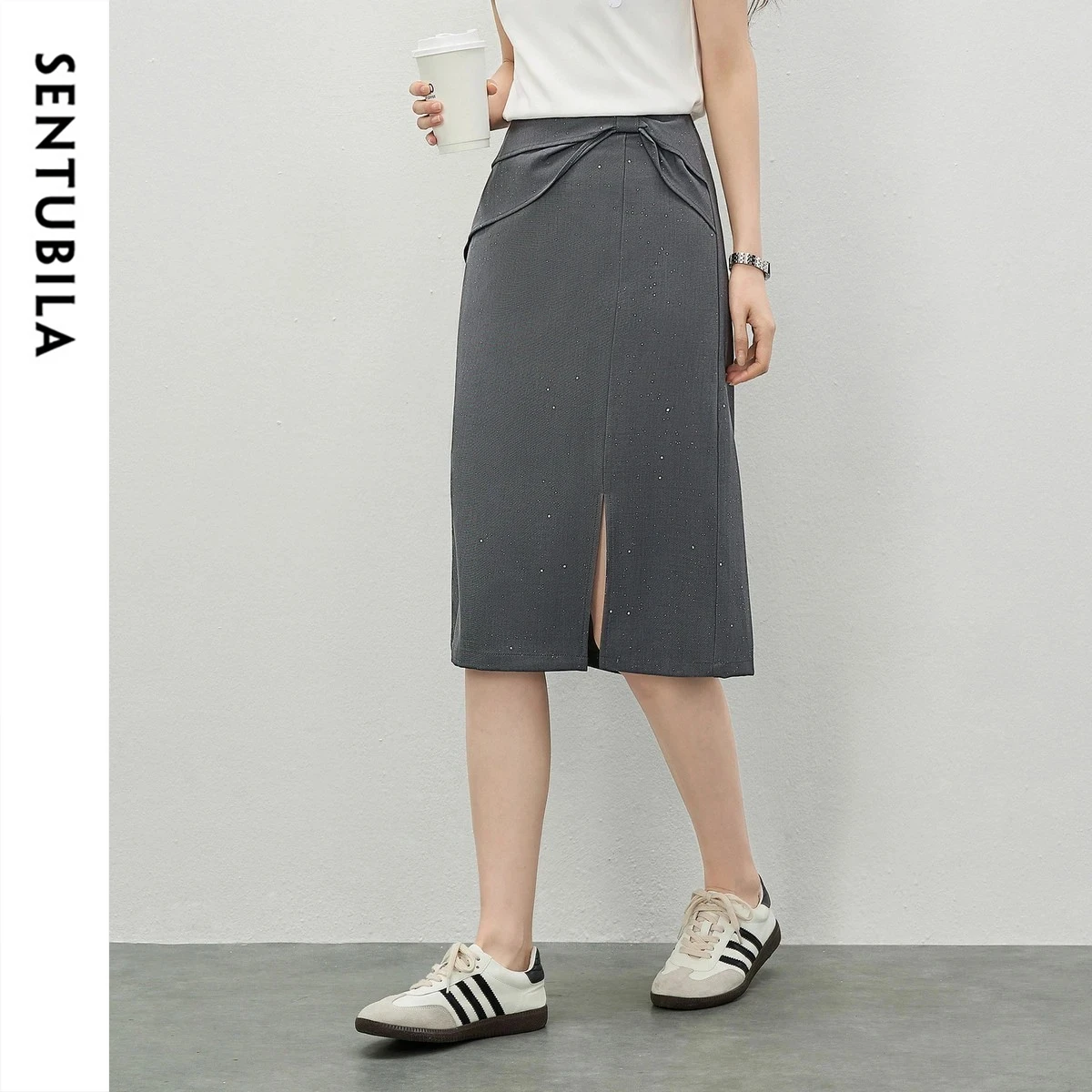 SENTUBILA Women Starry Sky Shiny Gray Midi Skirt with Pin-tuck and Slit 2026 Summer Commuter Work Wear Office Lady 162QA7022T
SENTUBILA Women Starry Sky Shiny Gray Midi Skirt with Pin-tuck and Slit 2026 Summer Commuter Work Wear Office Lady 162QA7022T