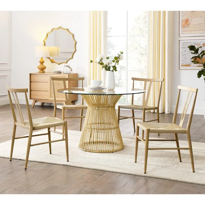 5 Pieces Round Tempered Glass Top Dining Table and Metal Dining Chair for Kitchen
5 Pieces Round Tempered Glass Top Dining Table and Metal Dining Chair for Kitchen