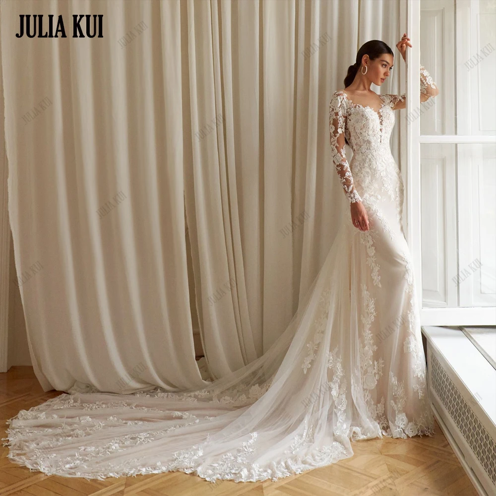 Julia Kui Shiny Lace Mermaid Wedding Dresses With Beauty Appliques Lace Vestido De Noiva Full Sleeves Backless Bridal Gowns
Julia Kui Shiny Lace Mermaid Wedding Dresses With Beauty Appliques Lace Vestido De Noiva Full Sleeves Backless Bridal Gowns