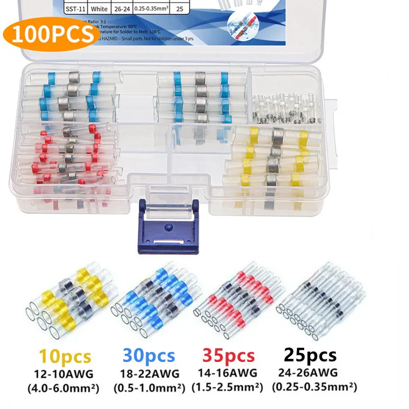 100pcs Mixed Heat Shrink Connect Terminals Waterproof Solder Sleeve Tube Electrical Wire Insulated Splice Connectors Kit
100pcs Mixed Heat Shrink Connect Terminals Waterproof Solder Sleeve Tube Electrical Wire Insulated Splice Connectors Kit