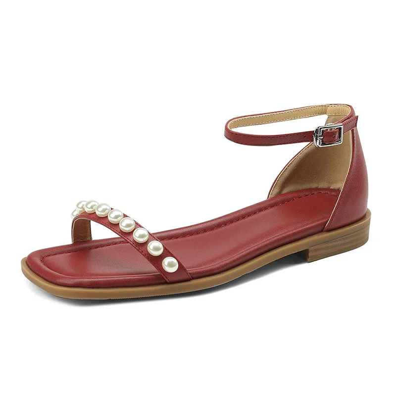 Women Genuine Leather Flat Sandals New 2023 Summer Ladies Square Open Toe Casual Shoe Beige Wine Red Beading Ankle Strap Sandals
Women Genuine Leather Flat Sandals New 2023 Summer Ladies Square Open Toe Casual Shoe Beige Wine Red Beading Ankle Strap Sandals