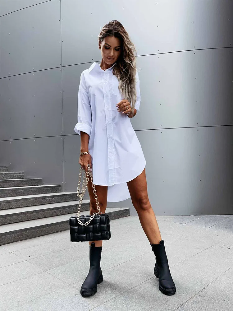Women's spring and autumn solid color button up front shirt dress casual long sleeved lapel dress
Women's spring and autumn solid color button up front shirt dress casual long sleeved lapel dress