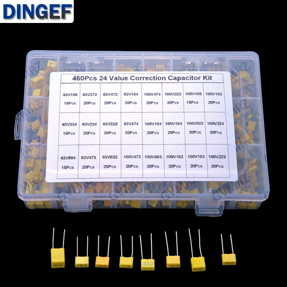 460PCS 63V 100V 24Valuesx Correction Capacitor Assorted Kit 63V Polypropylene Safety Plastic Film Capacitors Set 100V
460PCS 63V 100V 24Valuesx Correction Capacitor Assorted Kit 63V Polypropylene Safety Plastic Film Capacitors Set 100V