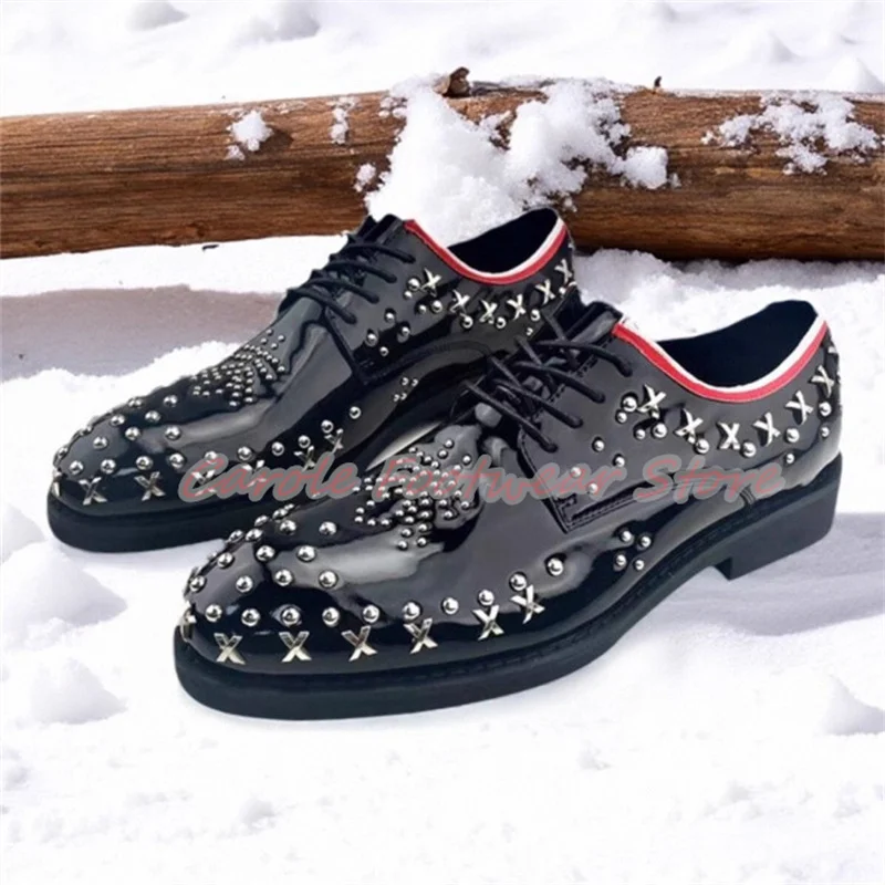 British Style Genuine Leather Metal Decor Derby Shoes for Men Punk Rivet Lace-Up Chunky Heel Oxfords Male Business Dress Loafers
British Style Genuine Leather Metal Decor Derby Shoes for Men Punk Rivet Lace-Up Chunky Heel Oxfords Male Business Dress Loafers