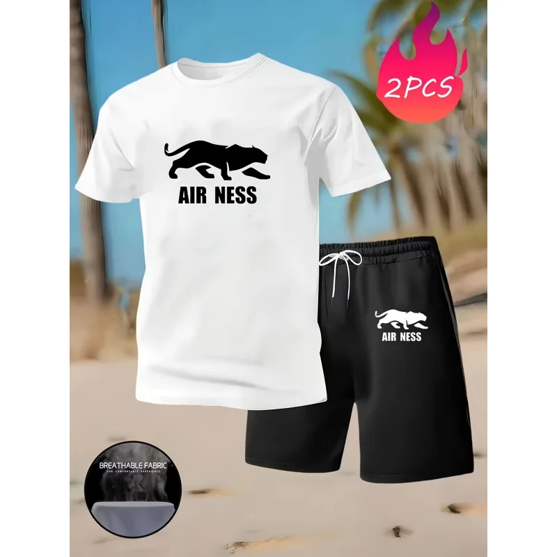 2-Piece Set AIR NESS Leopard Print Lettering Men's Short Sleeve T-Shirt & Shorts Set, Breathable Quick-Dry Round Neck T-Shirt
2-Piece Set AIR NESS Leopard Print Lettering Men's Short Sleeve T-Shirt & Shorts Set, Breathable Quick-Dry Round Neck T-Shirt
