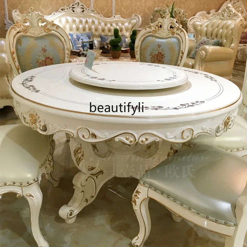 A55 French round dining table solid wood piano paint table pearl white belt turntable dining table
A55 French round dining table solid wood piano paint table pearl white belt turntable dining table