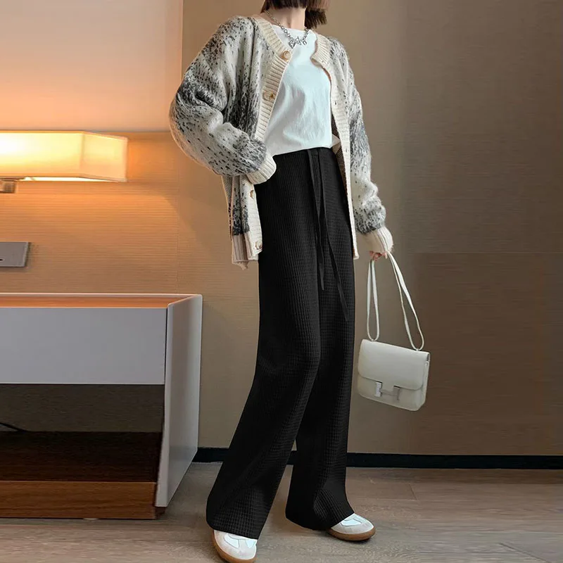 Waffle Elastic Waist Lace-Up Wide Leg Pants 2023 Autumn Winter Fashion Women Trousers Office Lady Loose Drop Plush Warm Pants
Waffle Elastic Waist Lace-Up Wide Leg Pants 2023 Autumn Winter Fashion Women Trousers Office Lady Loose Drop Plush Warm Pants