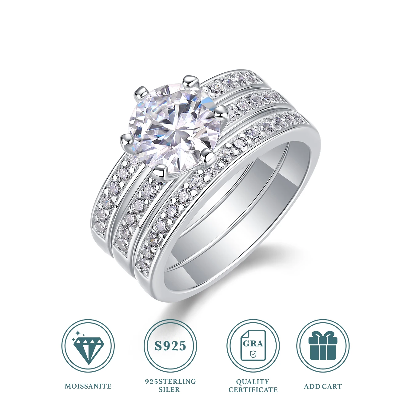 925 Sterling Silver Moissanite Rings 3 Piece Stackable Wedding Engagement Couple Ring Set with Certificate Gift for Friends
925 Sterling Silver Moissanite Rings 3 Piece Stackable Wedding Engagement Couple Ring Set with Certificate Gift for Friends