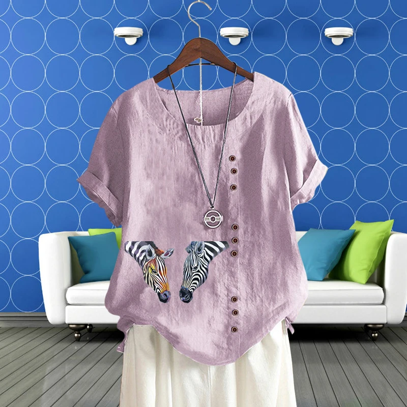 Zebara Pattern Casual T Shirt for Women Lady's Pullover Women's Clothing Round Neck Loose Linen Short Sleev Summer Top Pullover
Zebara Pattern Casual T Shirt for Women Lady's Pullover Women's Clothing Round Neck Loose Linen Short Sleev Summer Top Pullover
