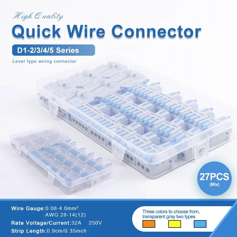 27Pcs Mix Lever Wire Connectors Quick Electrical Cable Terminal Block 2/3/4/5Ports 32A 250V Wire Connector for 0.08-4mm²
27Pcs Mix Lever Wire Connectors Quick Electrical Cable Terminal Block 2/3/4/5Ports 32A 250V Wire Connector for 0.08-4mm²
