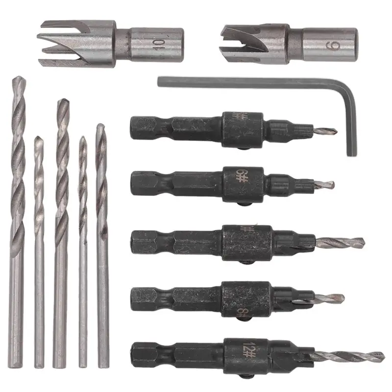 HLZS-Countersink Drill Bit Set, Woodworking Chamfer Adjustable Countersink Tools On Counter Sink Holes With 1/4Inch Hex Shank
HLZS-Countersink Drill Bit Set, Woodworking Chamfer Adjustable Countersink Tools On Counter Sink Holes With 1/4Inch Hex Shank