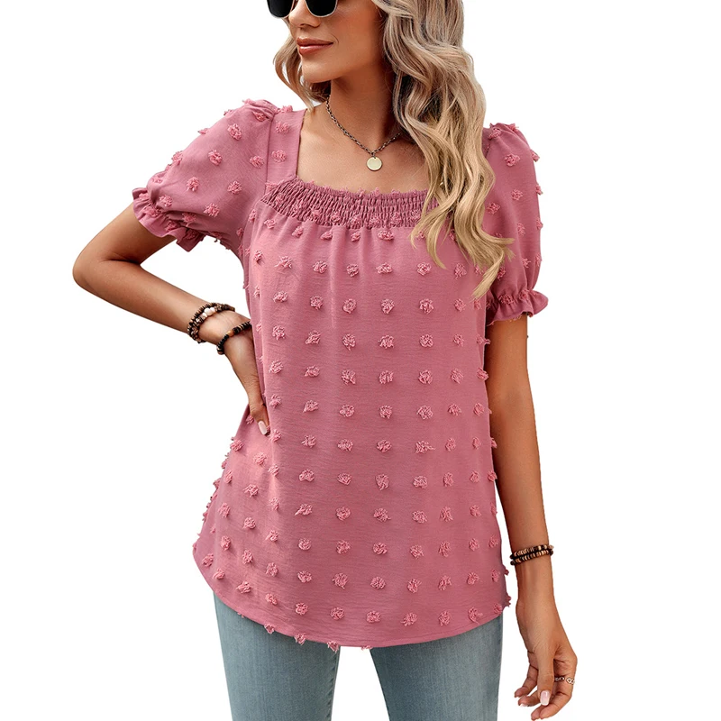 Women Jacquard Sweet Pleated Shirt Ladies Short Sleeve Tops Mujer Summer Square Collar Chiffon Blouse Women's Clothing 25467
Women Jacquard Sweet Pleated Shirt Ladies Short Sleeve Tops Mujer Summer Square Collar Chiffon Blouse Women's Clothing 25467
