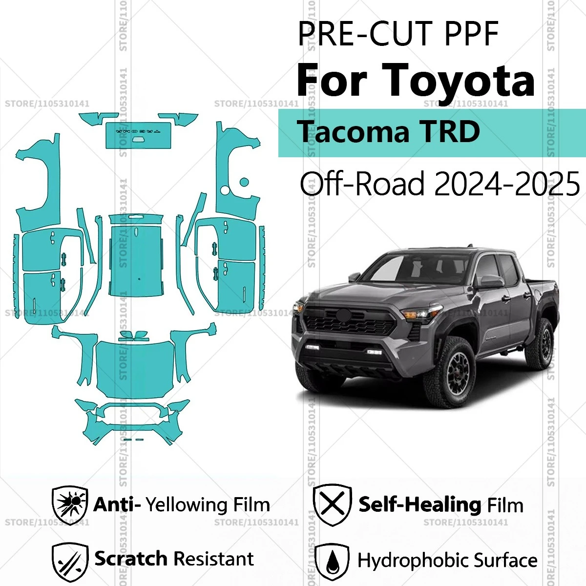 Предварительно нарезанная прозрачная защитная пленка PPF для автомобиля, полная защита кузова для Toyota Tacoma TRD Off-Road 2024-2025
Предварительно нарезанная прозрачная защитная пленка PPF для автомобиля, полная защита кузова для Toyota Tacoma TRD Off-Road 2024-2025