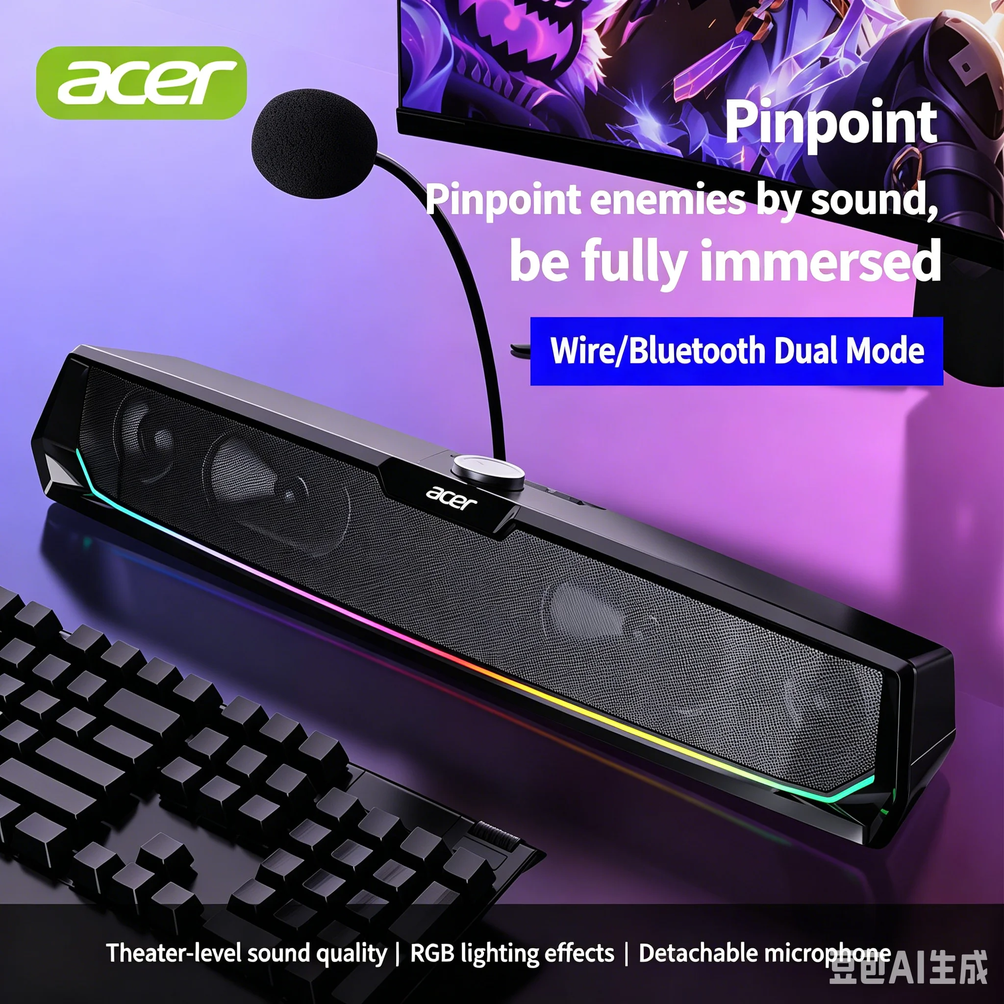 OSK256 Gaming Soundbar Speakers, 3D Surround Sound with RGB LED Light, Bluetooth & USB Wired for PC Desktop Gaming & Streaming
OSK256 Gaming Soundbar Speakers, 3D Surround Sound with RGB LED Light, Bluetooth & USB Wired for PC Desktop Gaming & Streaming