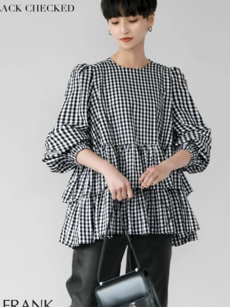 Women Tops Ruffles Sweet Blouses Summer New Japanese Style Elegant Mujer Fashion Vintage Loose Plaid Shirts Female
Women Tops Ruffles Sweet Blouses Summer New Japanese Style Elegant Mujer Fashion Vintage Loose Plaid Shirts Female