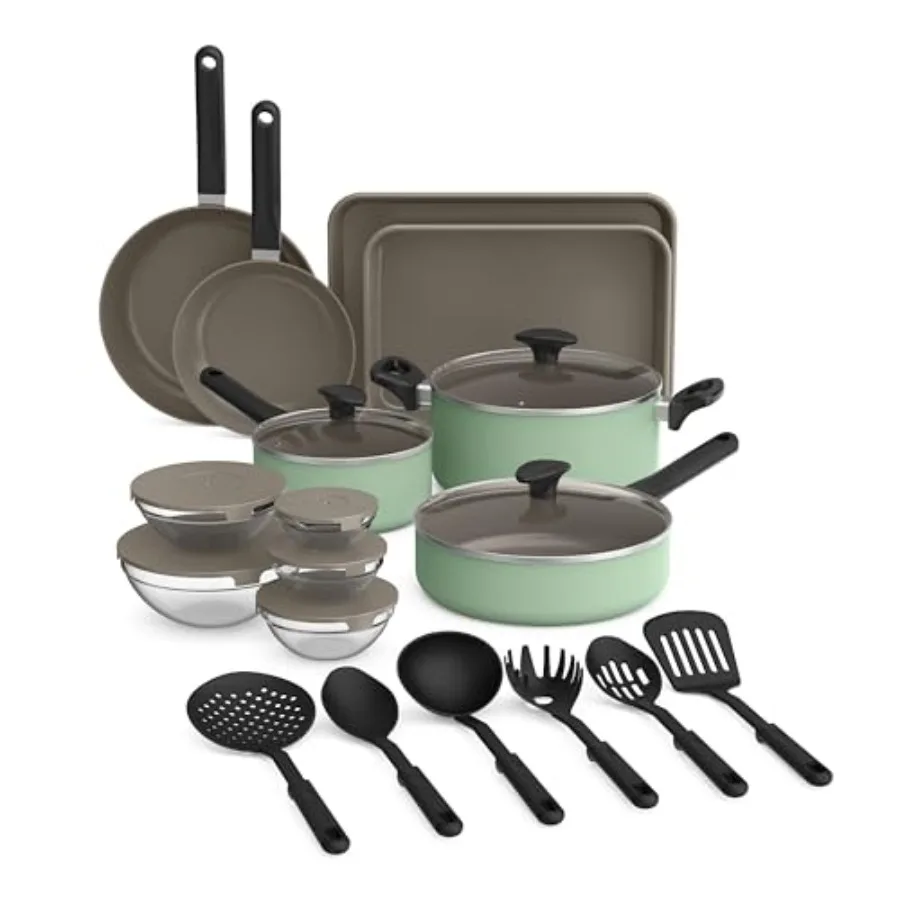 21 Piece Kitchen Set with EverGood Ceramic Nonstick Coating Dishwasher Oven Safe All Stovetops Compatible Tempered Glass Lids C
21 Piece Kitchen Set with EverGood Ceramic Nonstick Coating Dishwasher Oven Safe All Stovetops Compatible Tempered Glass Lids C
