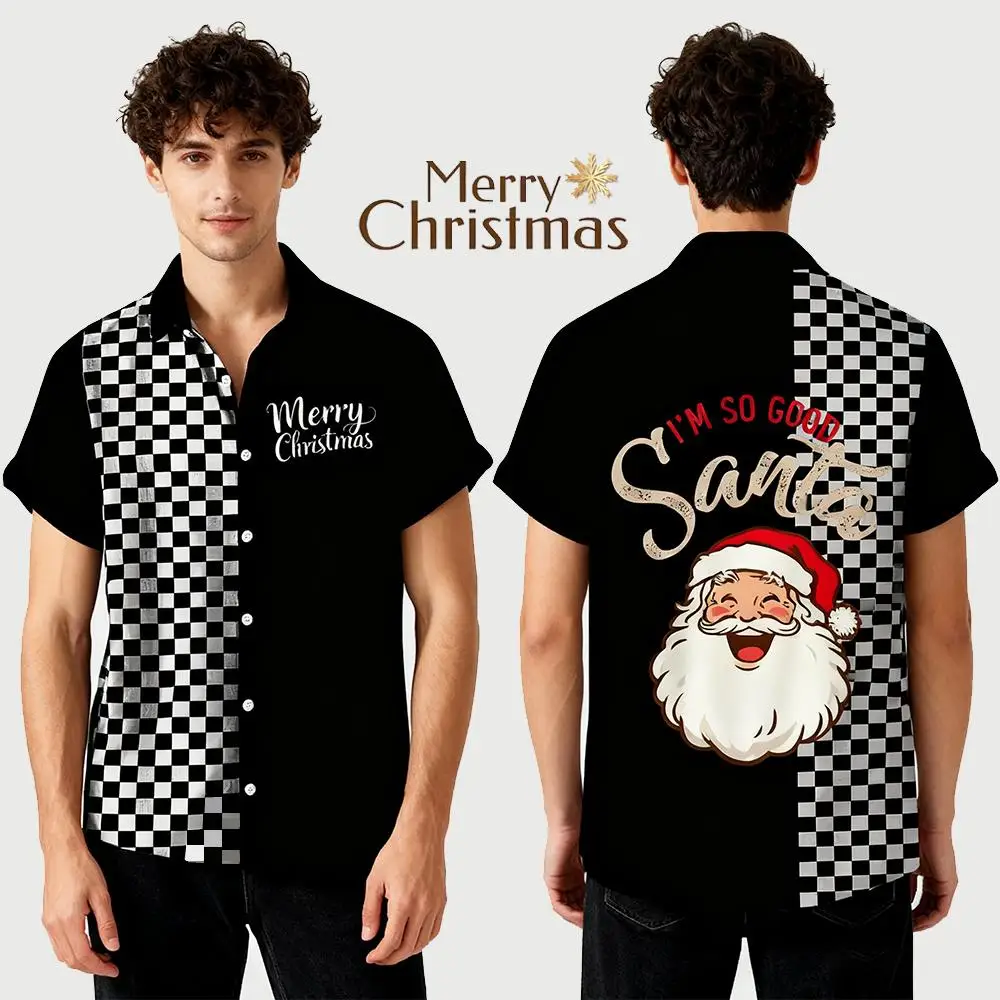 Уличная модная рождественская тематическая рубашка с принтом, забавные топы с короткими рукавами и рисунком Санта-Клауса, мужская дышащая повседневная блузка с лацканами
Уличная модная рождественская тематическая рубашка с принтом, забавные топы с короткими рукавами и рисунком Санта-Клауса, мужская дышащая повседневная блузка с лацканами