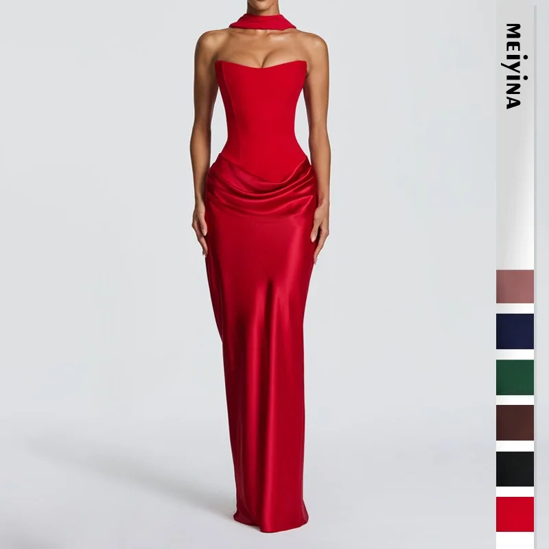 New Women European American New Sexy Dress Satin Lace-up Dress
New Women European American New Sexy Dress Satin Lace-up Dress