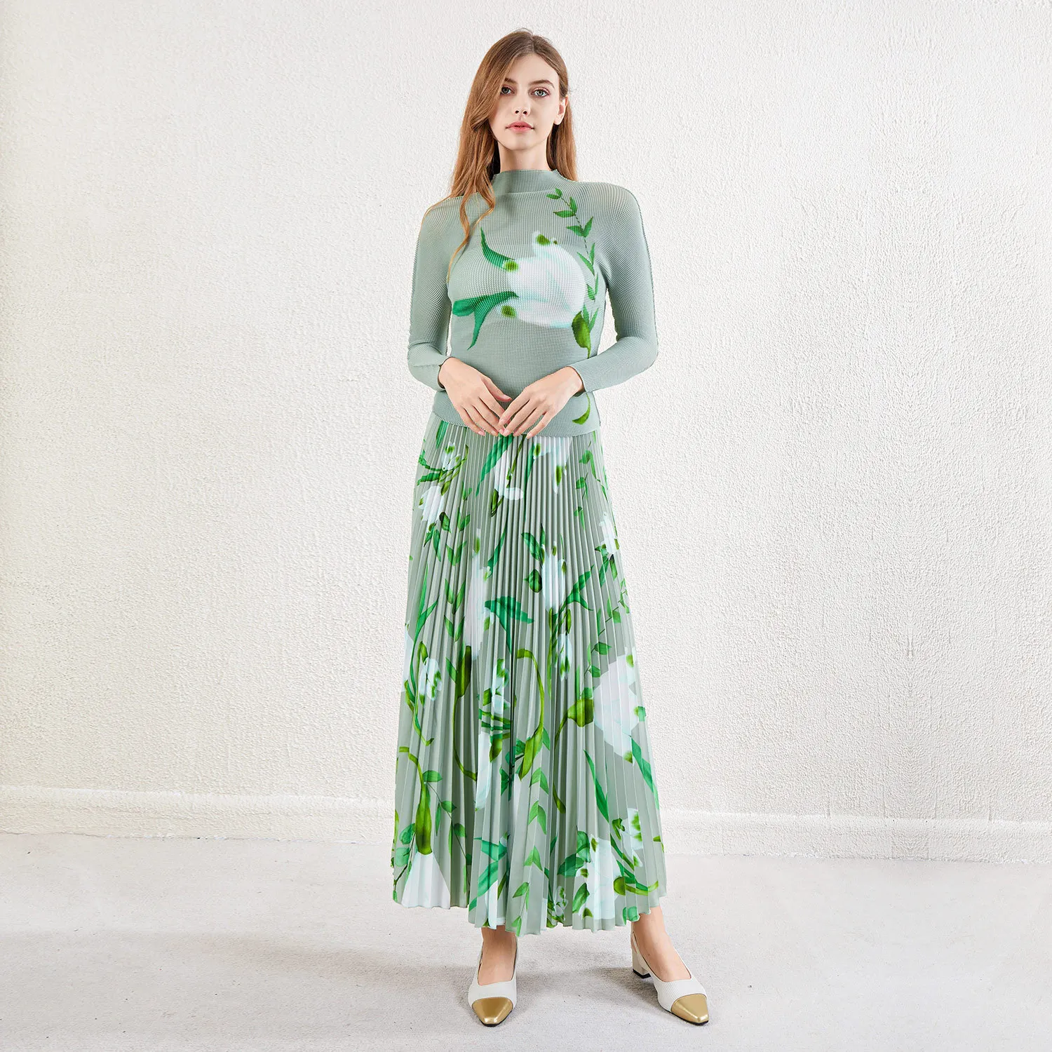 Fashionable Printed Long Sleeve Midi Skirt Set Women's Spring Autumn Style Polyester Fiber Plant Floral Pattern Commute Style
Fashionable Printed Long Sleeve Midi Skirt Set Women's Spring Autumn Style Polyester Fiber Plant Floral Pattern Commute Style
