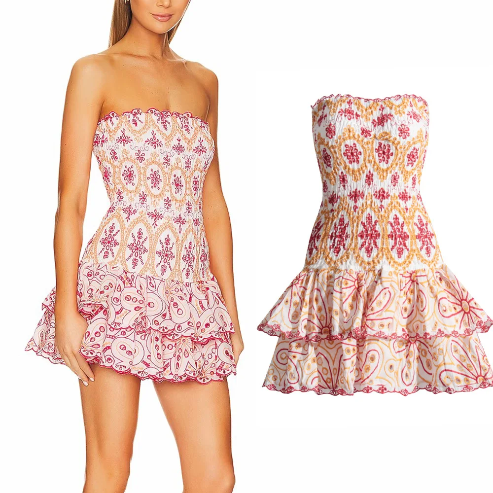 Summer New Sexy Strapless Dress Embroidered Hollow Ruffle Edge Dress with Waist Cinching and Slimming Print Slim Fit Short Skirt
Summer New Sexy Strapless Dress Embroidered Hollow Ruffle Edge Dress with Waist Cinching and Slimming Print Slim Fit Short Skirt