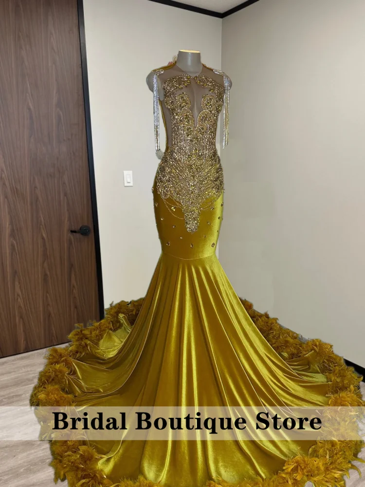 Gold Velvet Party Dress Diamonds Prom Dresses Feathers Party Wedding Evening Black Girl 2026 Birthday Gown Customized
Gold Velvet Party Dress Diamonds Prom Dresses Feathers Party Wedding Evening Black Girl 2026 Birthday Gown Customized