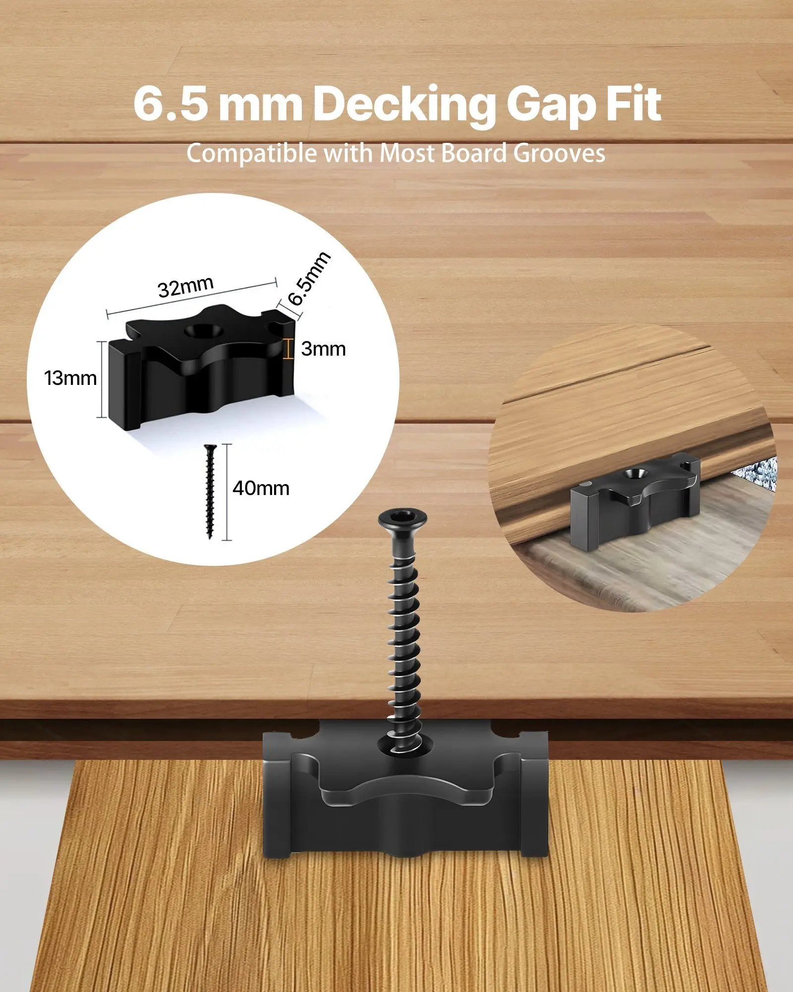 500PCS Hidden Deck Fasteners for Composite Decking Board, Universal Composite T Clips & Plastic Hidden Fasteners with Metal Screws,Polypropylene PP Clips Works with 0.26 inch Gaps, Black
500PCS Hidden Deck Fasteners for Composite Decking Board, Universal Composite T Clips & Plastic Hidden Fasteners with Metal Screws,Polypropylene PP Clips Works with 0.26 inch Gaps, Black